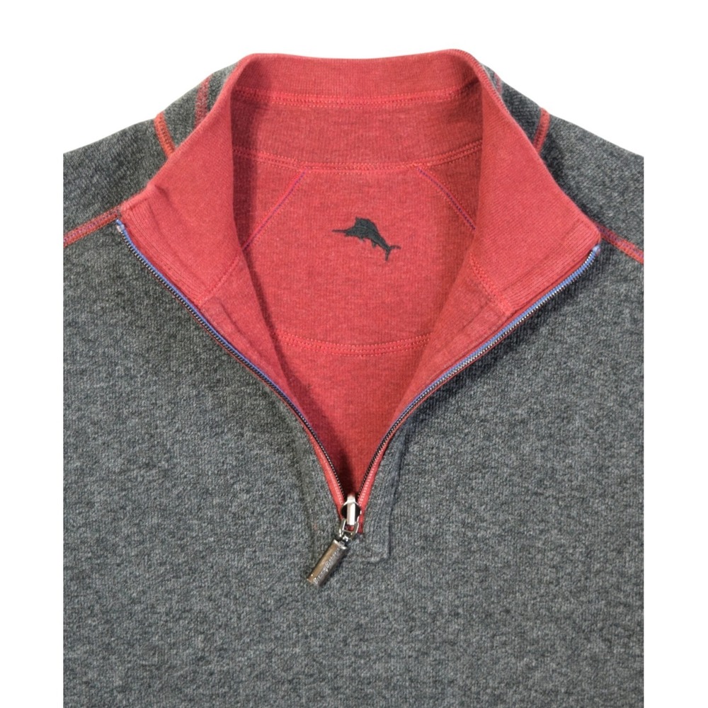 Tommy Bahama FLIPSIDE Reversible 1/4 Zip Sweater Men's L Burgundy Charcoal - Picture 9 of 15